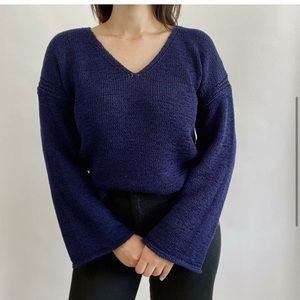 J Crew Navy Flared Sleeve Top